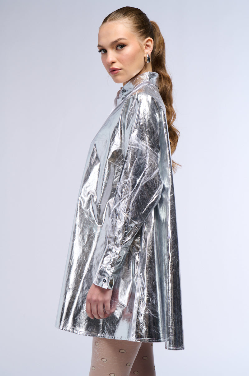 Full View Venessa Metallic Button Up Shirt Mini Dress