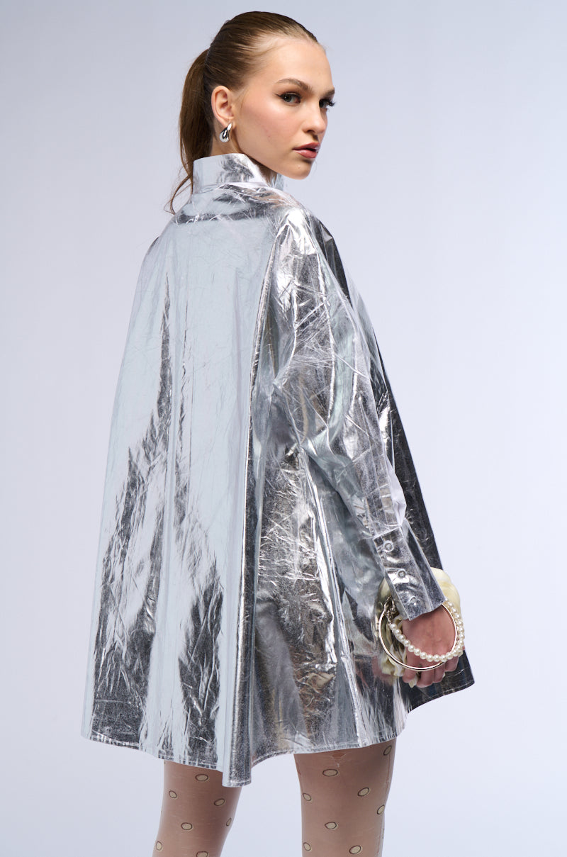 Extra View Venessa Metallic Button Up Shirt Mini Dress