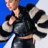 Front View Veneta Moto Jacket With Faux Fur Arm