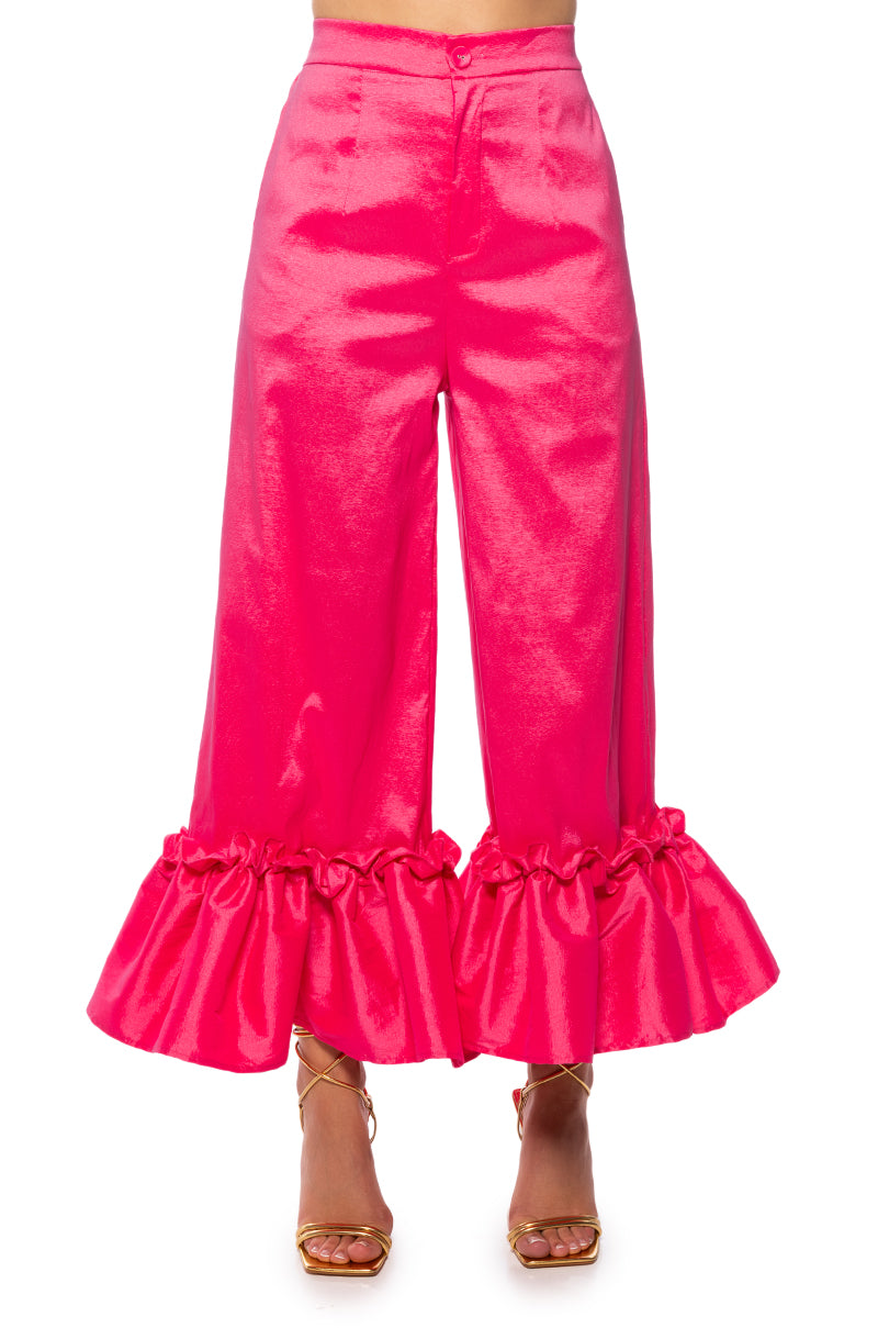 Detail View Verona Ruffle Hem Trouser In Pink