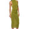 Front View Veronica Slinky Ruched Midi Dress In Green