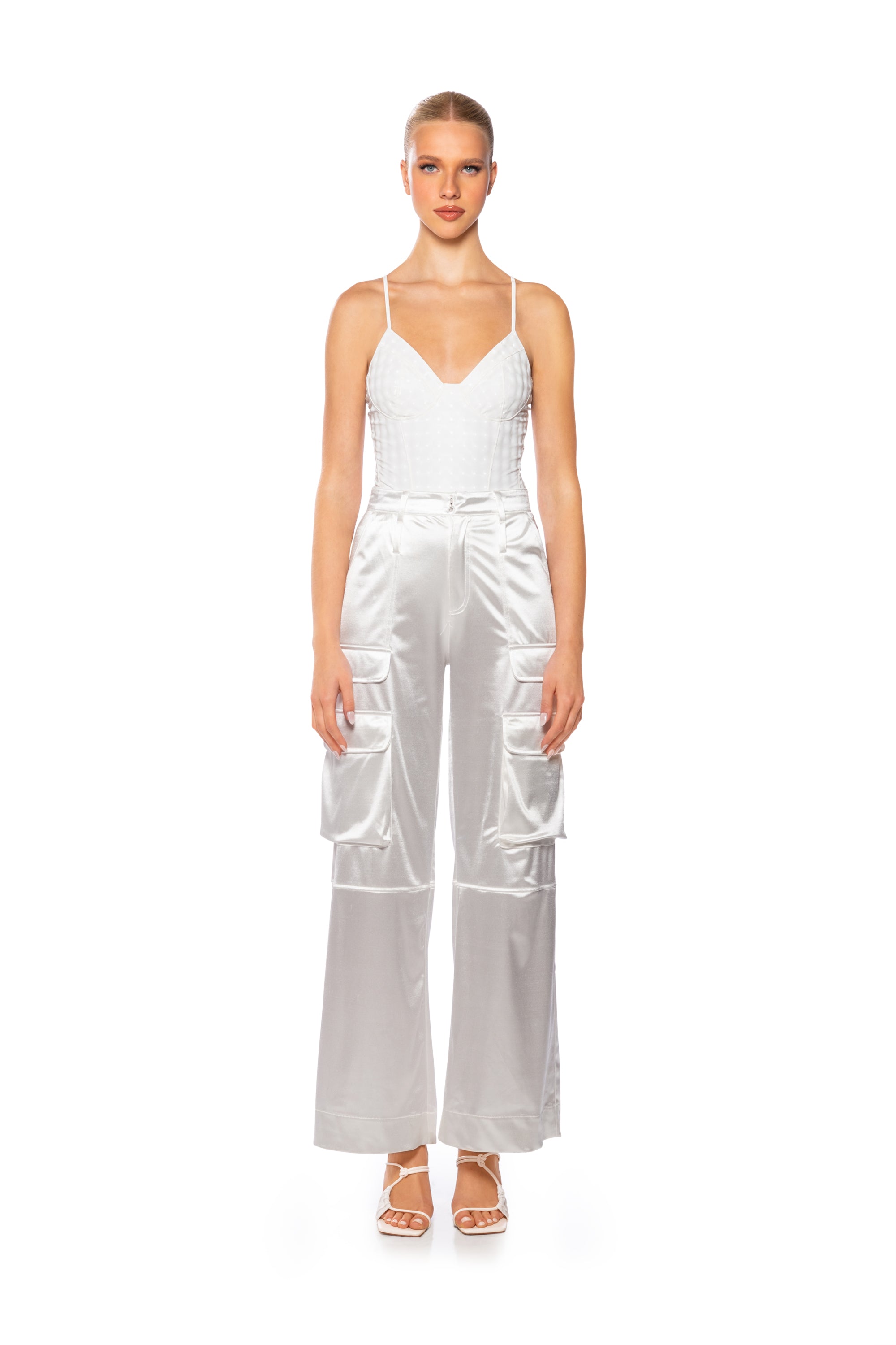 Extra View Vibing Holographic Faux Leather Bodysuit In White