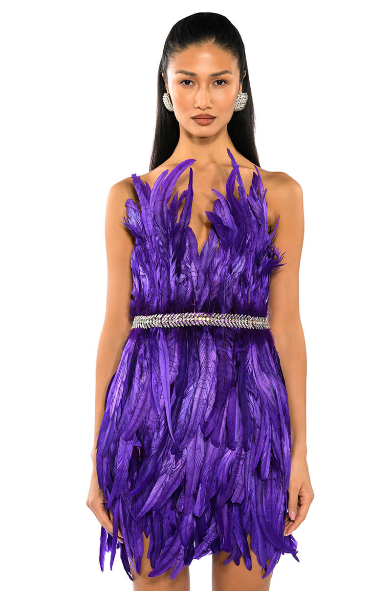 VIBRANT ALL OVER FEATHER STRAPLESS MINI DRESS view 0