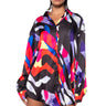 Front View Vibrant Mood Printed Satin Button Down Blouse