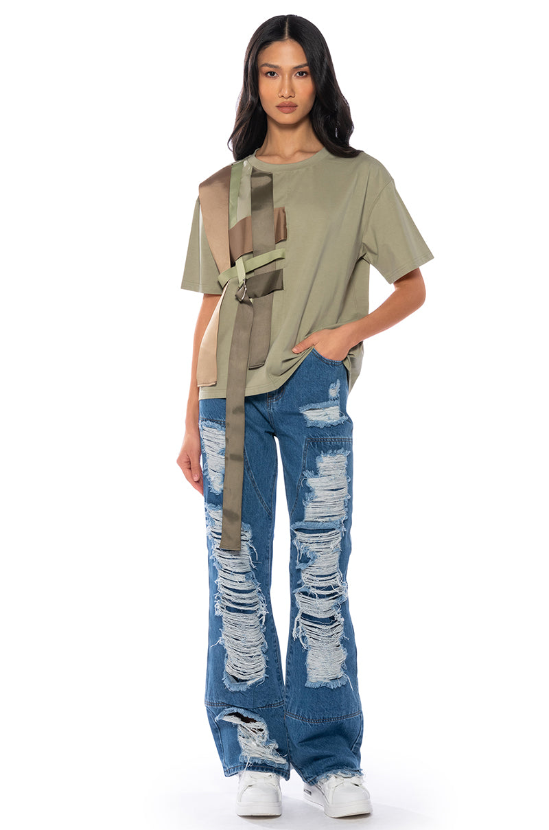 Back View Vida Woven Strap Detail Oversized Tshirt