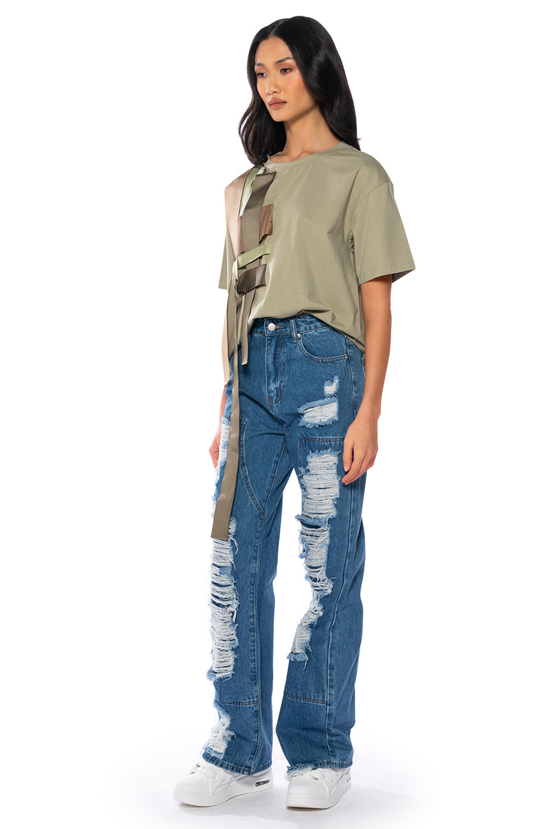 Detail View Vida Woven Strap Detail Oversized Tshirt