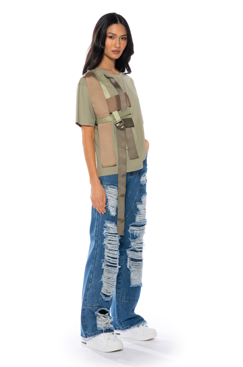 Full View Vida Woven Strap Detail Oversized Tshirt