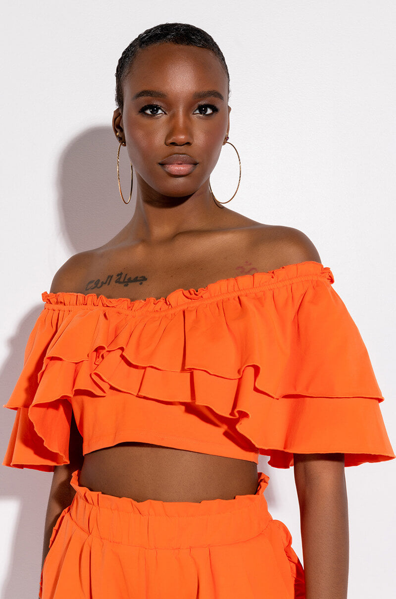 Front View Villa Vacay Ruffle Crop Top