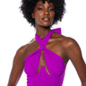 Front View Violet Cut Out Halter Top