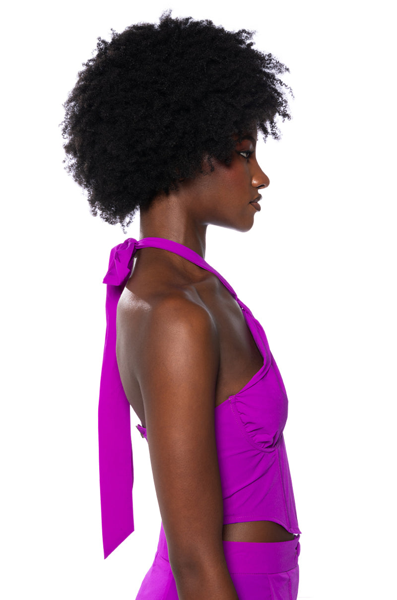 Detail View Violet Cut Out Halter Top