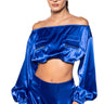 Front View Violet Dreams Off Shoulder Pocket Detail Crop Top