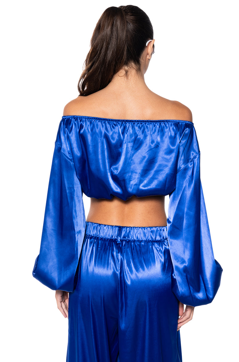 Full View Violet Dreams Off Shoulder Pocket Detail Crop Top