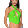 Front View Violet Girl Cut Out Halter Corset Top In Green