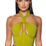 Front View Violet Girl Cut Out Halter Corset Top In Light Green