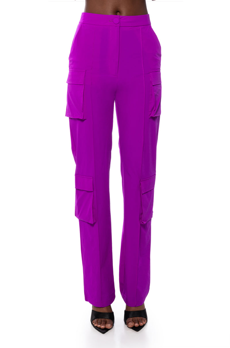 Back View Violet High Waist Cargo Pant