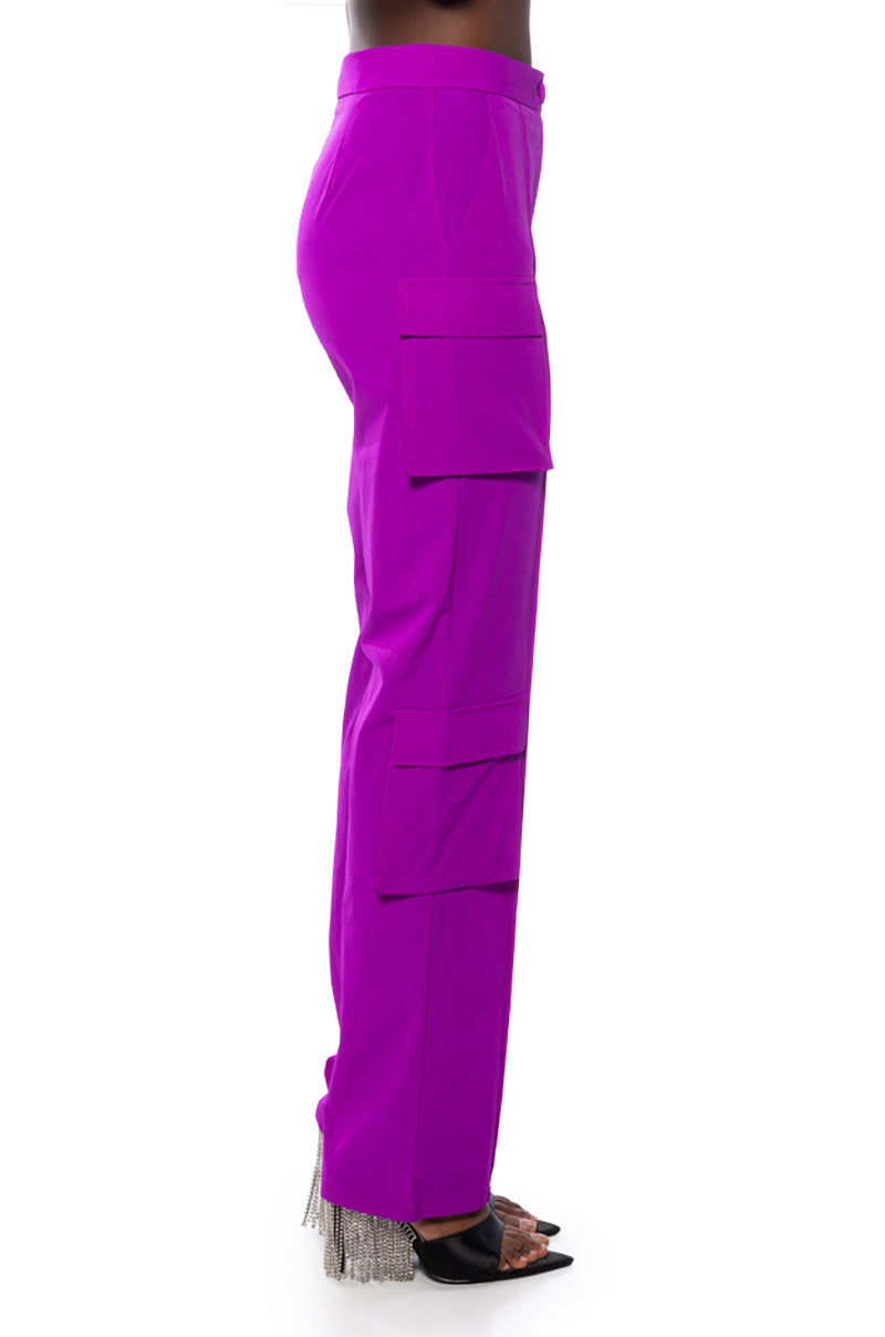 Detail View Violet High Waist Cargo Pant