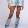 Front View Violet Rhinestone Denim Mini Skirt