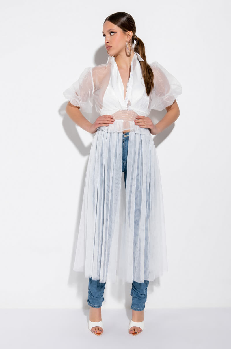 Front View Violette Smocked Waist High Low Blouse