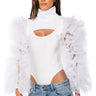 Front View Virgo Ruffle Sleeve Layering Top In White