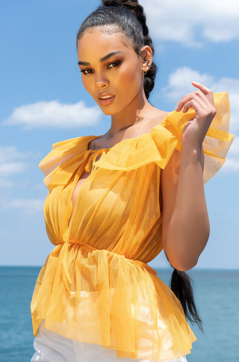 ELECTRA RUFFLE COLLAR SLEEVELESS PEPLUM BLOUSE view 0