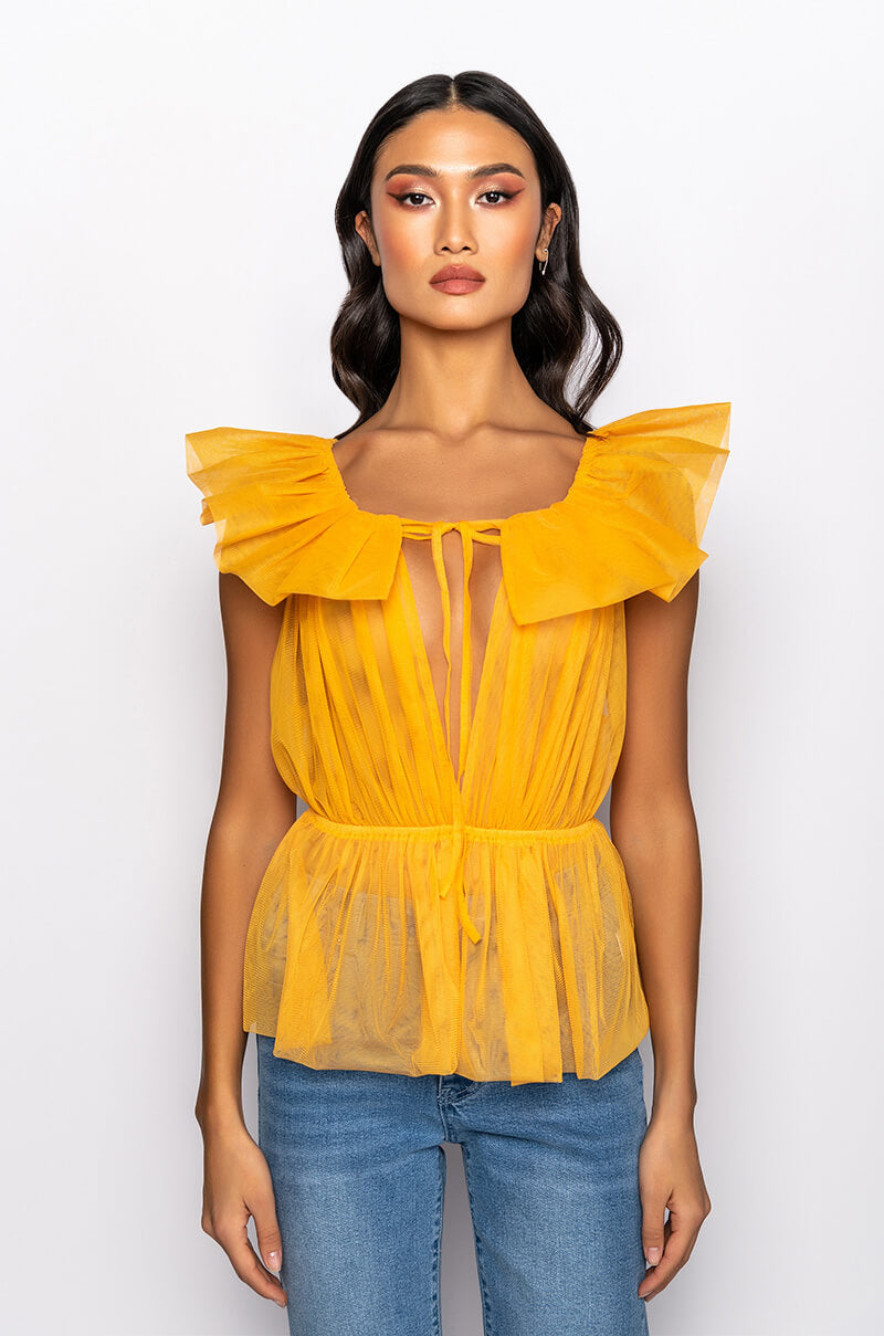 Back View Vivacious Ruffle Collar Sleeveless Peplum Blouse