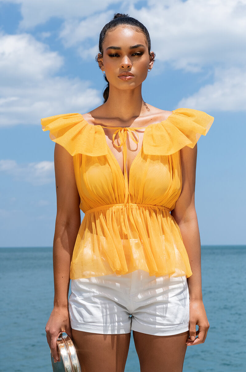 Back View Vivacious Ruffle Collar Sleeveless Peplum Blouse