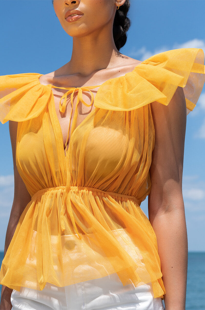 Extra View Vivacious Ruffle Collar Sleeveless Peplum Blouse