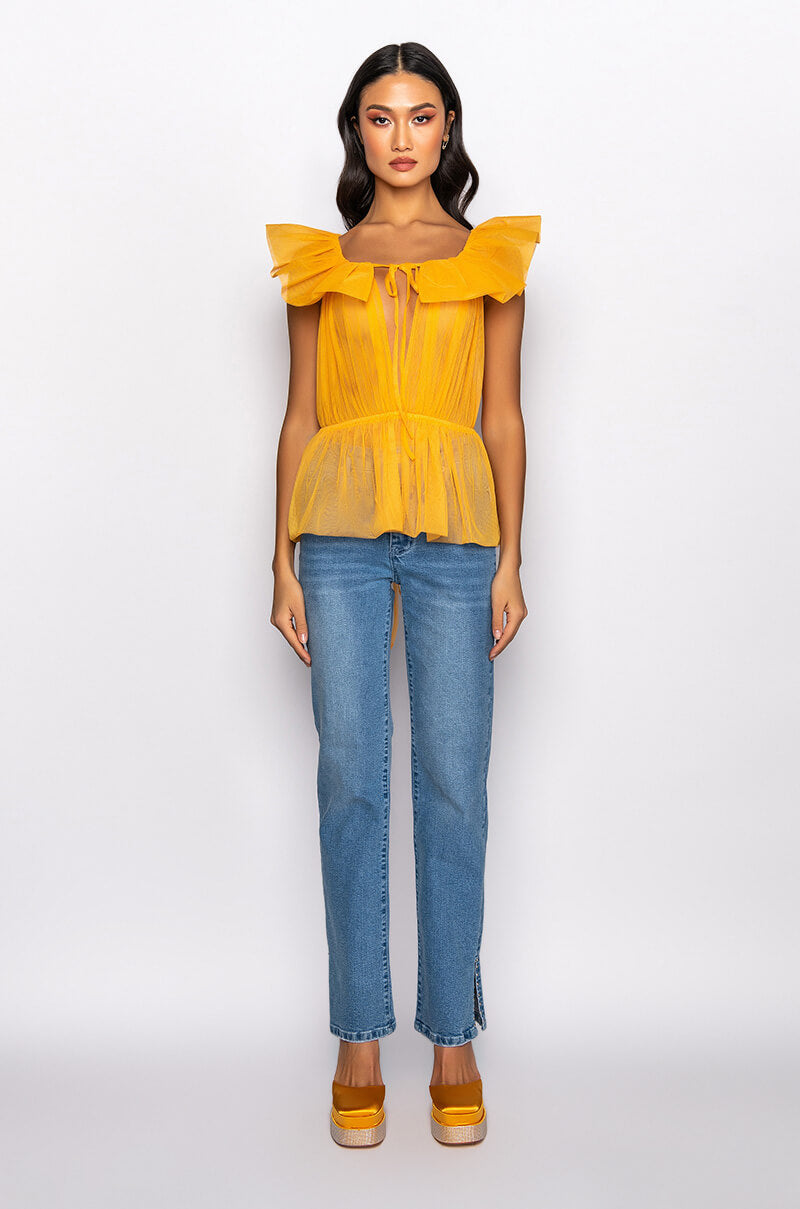 Extra View Vivacious Ruffle Collar Sleeveless Peplum Blouse