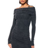 Front View Vivie Off The Shoulder Mineral Wash Mini Dress