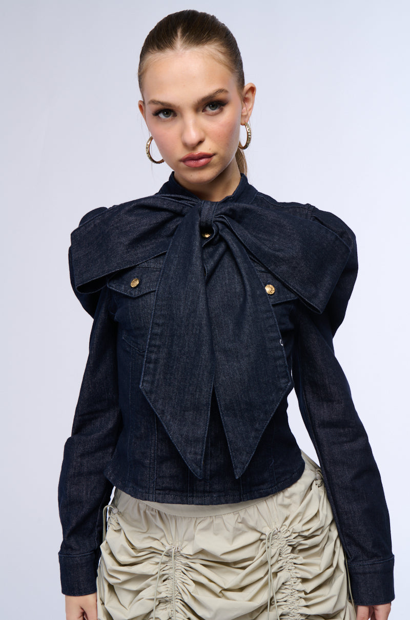 WAIT FOR U DENIM BOW BLOUSE view 0