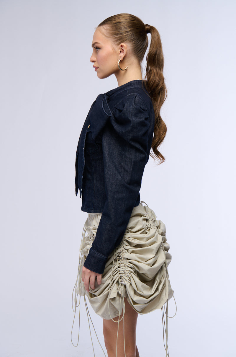 Detail View Wait For U Denim Bow Blouse