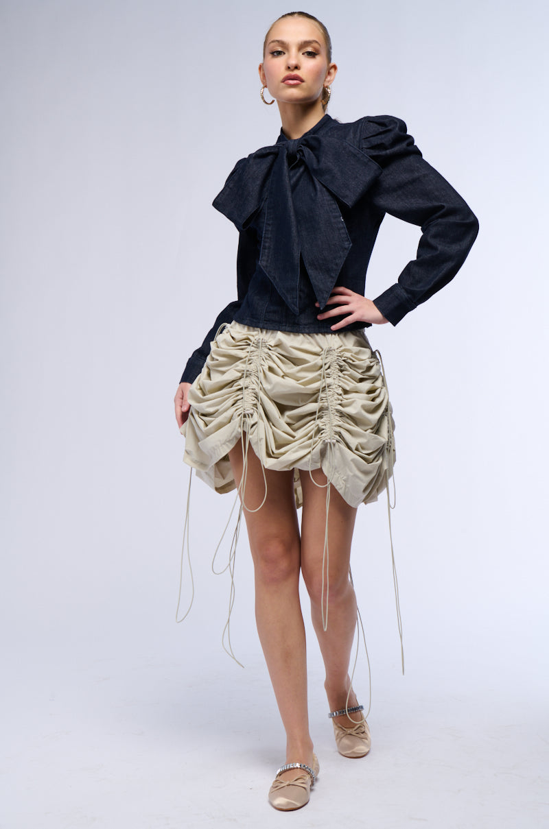 Extra View Wait For U Denim Bow Blouse