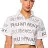 Front View Walk The Walk Rhinestone Cropped Shirt