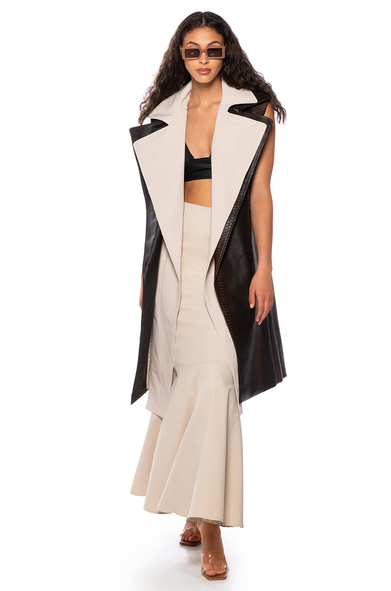 WALKER CROC PU TRENCH VEST IN BROWN view 0