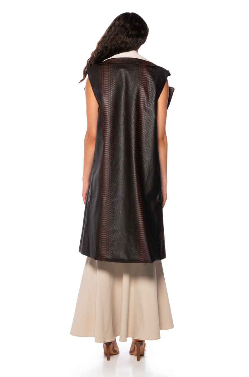 Detail View Walker Croc Pu Trench Vest In Brown