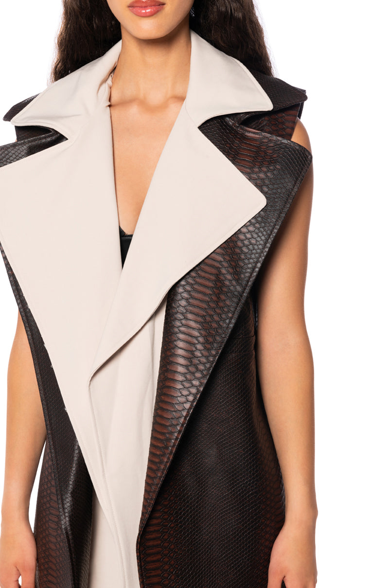 Full View Walker Croc Pu Trench Vest In Brown