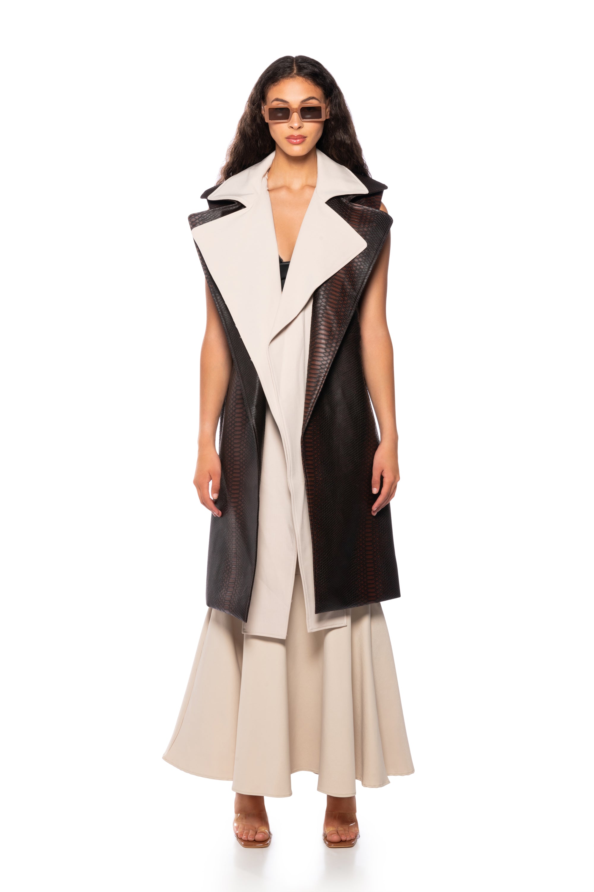 Extra View Walker Croc Pu Trench Vest In Brown