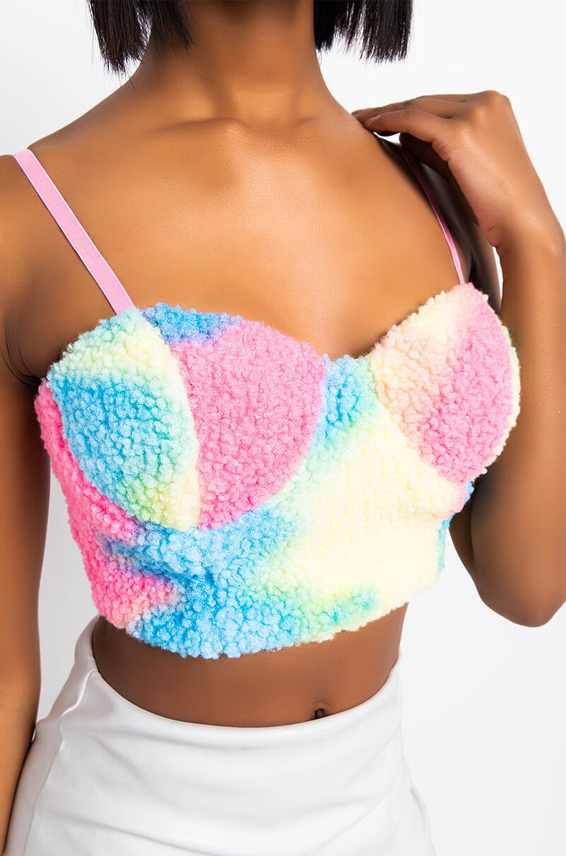 Full View Warm It Up Faux Fur Corset in Yellow Multi