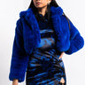 Front View Warm Up Crop Faux Fur Jacket in Blue