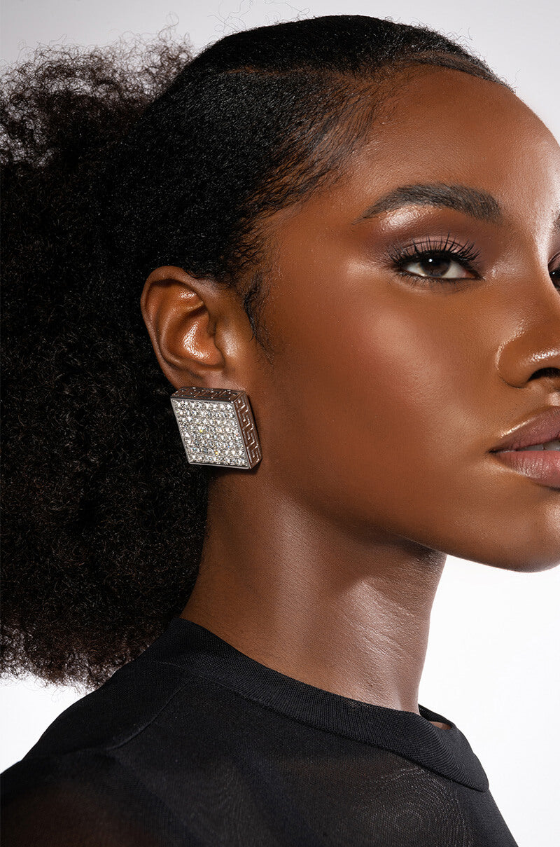 Front View Watching You Watching Me Statement Rhinestone Studs