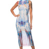 Front View Watercolor Mesh Midi Dress