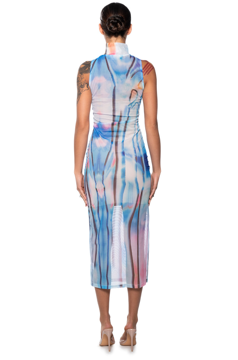 Detail View Watercolor Mesh Midi Dress 3