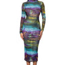 Front View Watercolor Printed Mesh Backless Maxi Dress