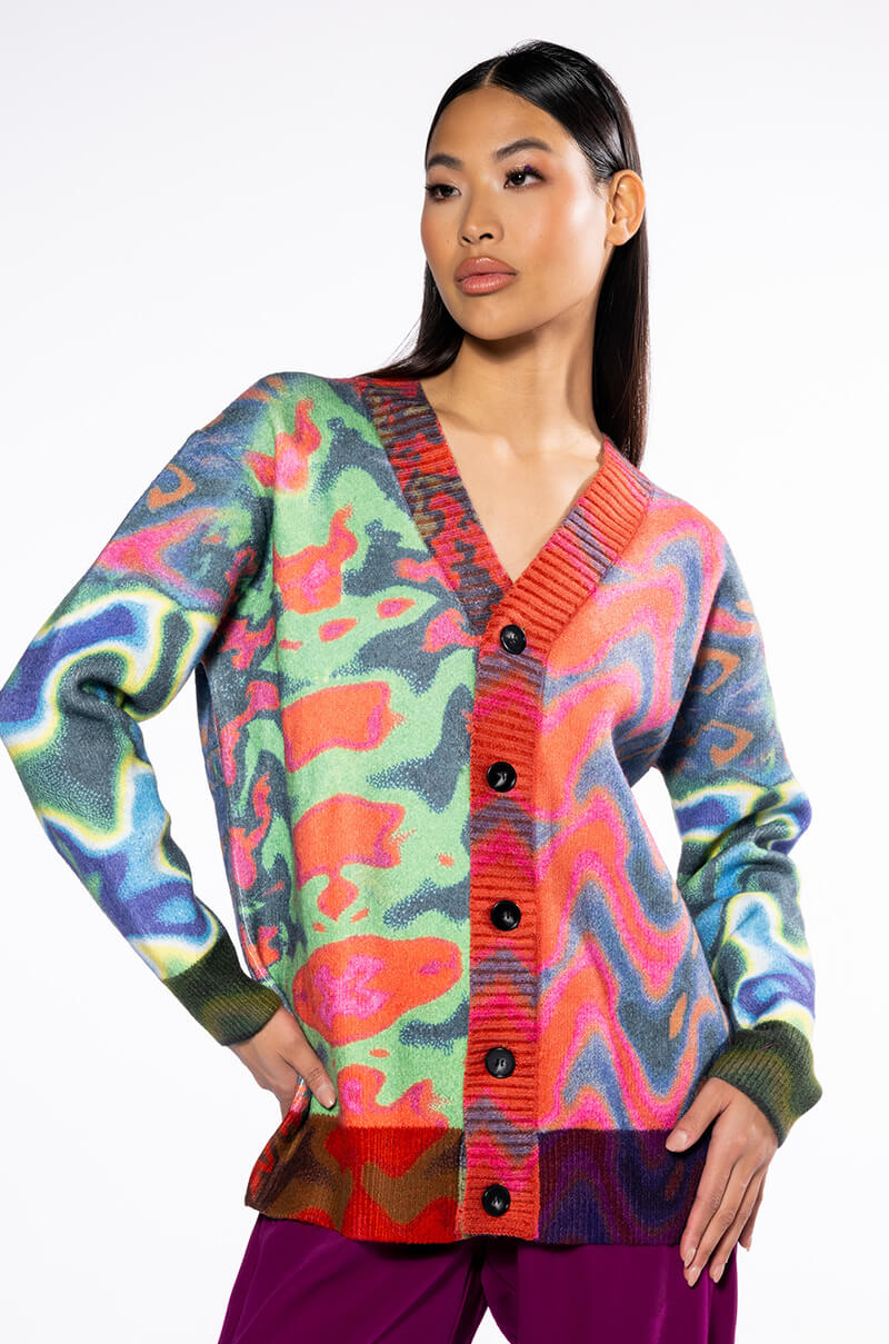 Front View Wavy Baby Colorful Sweater Cardigan view 1