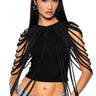 Front View Wavy Baby Sleeveless Rope Detail Top In Black