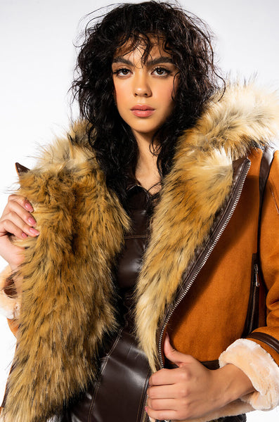 WE FOUND LOVE SUEDE COAT WITH FAUX FUR HOOD – AKIRA