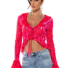 Front View We Like To Party Ruffled Collar Tie Front Blouse