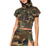 Front View We Ride Camo Button Down And Mini Skirt Set In Green Camo