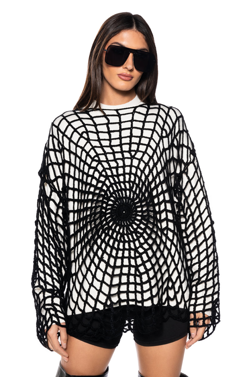 Side View Weave My Own Web Crewneck Sweater