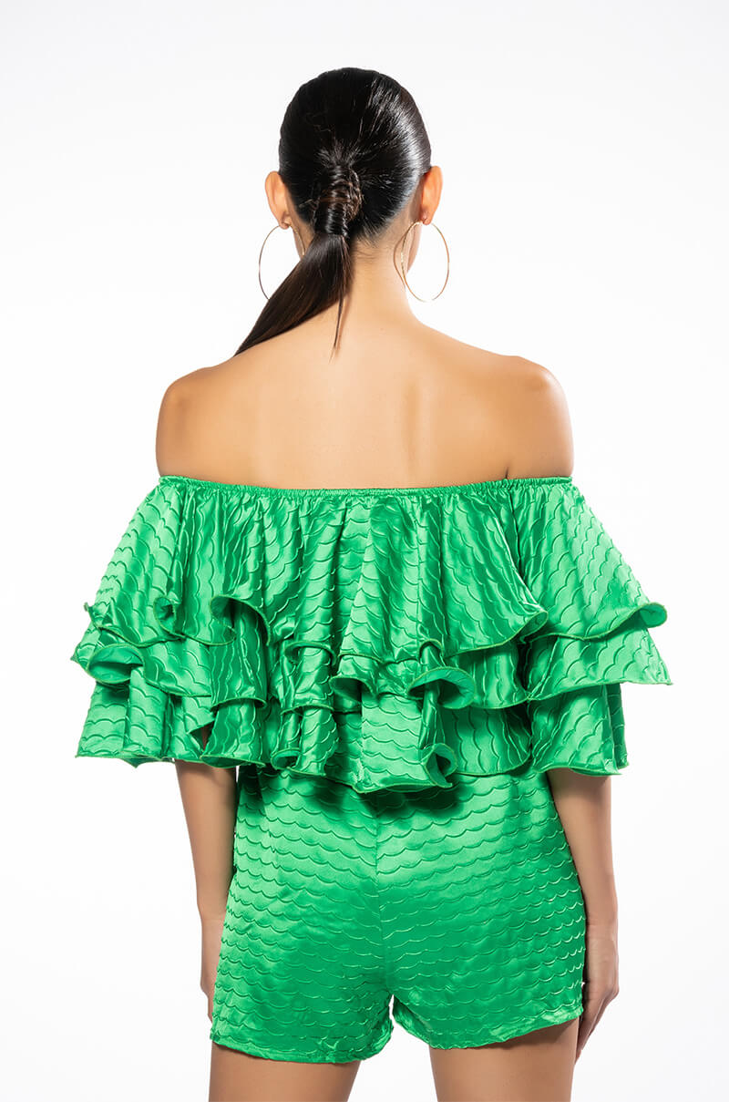 Full View Weekend Off The Shoulder Ruffle Romper